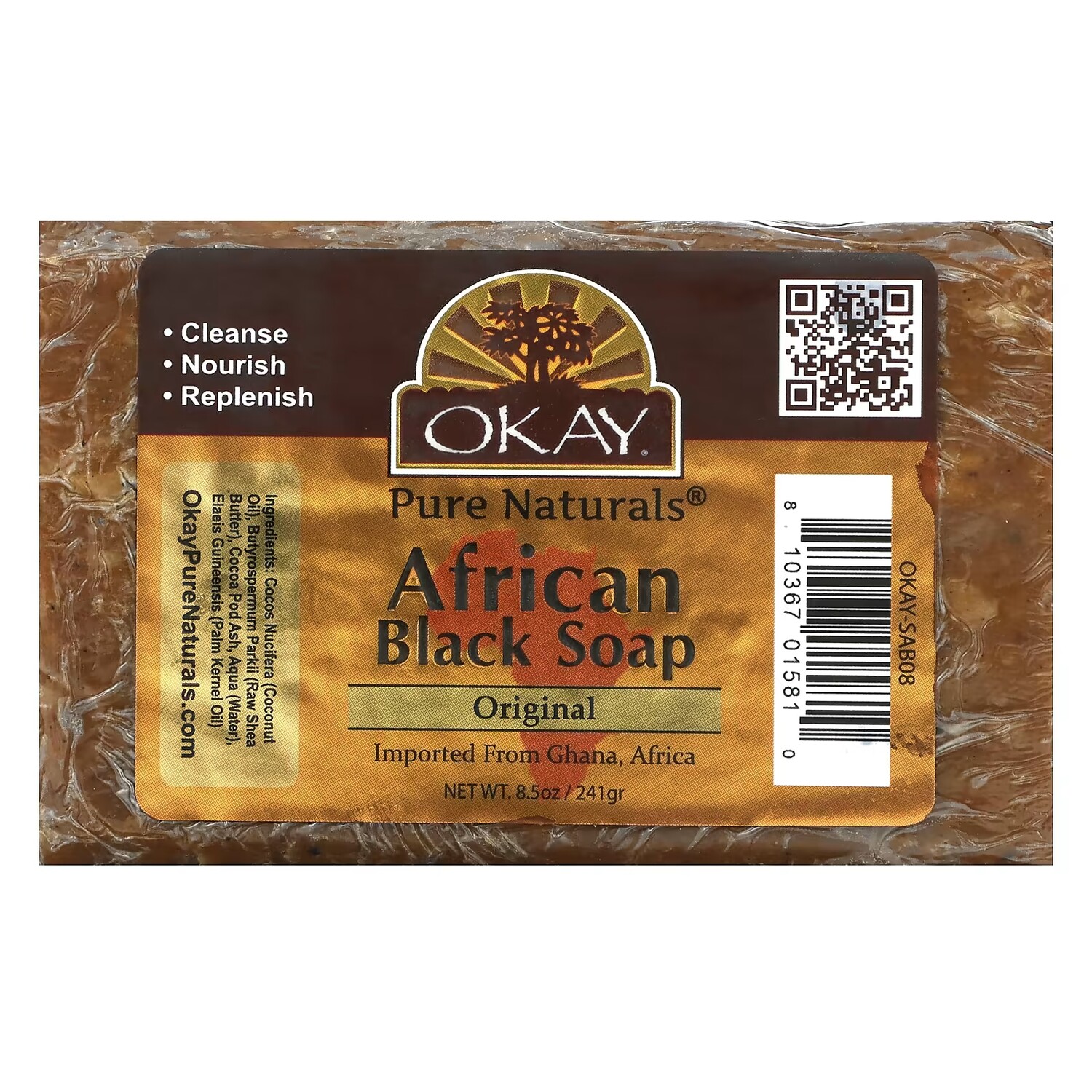 

Африканское черное мыло, оригинальное, 8,5 унций (241 г) Okay Pure Naturals