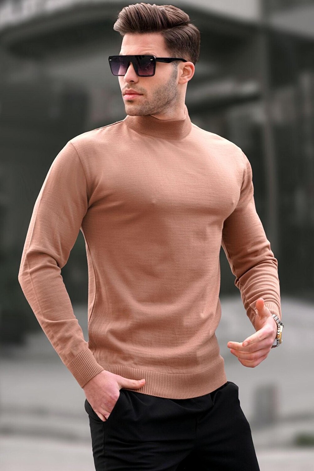 

Мужской вязаный свитер Madmext Stone Color Slim Fit с полуводолазкой 6343 MADMEXT