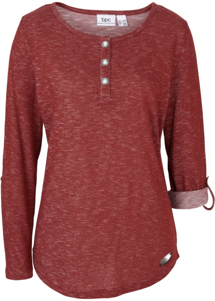 Рубашка с длинными рукавами и планкой на пуговицах Bpc Bonprix Collection, красный цена и фото