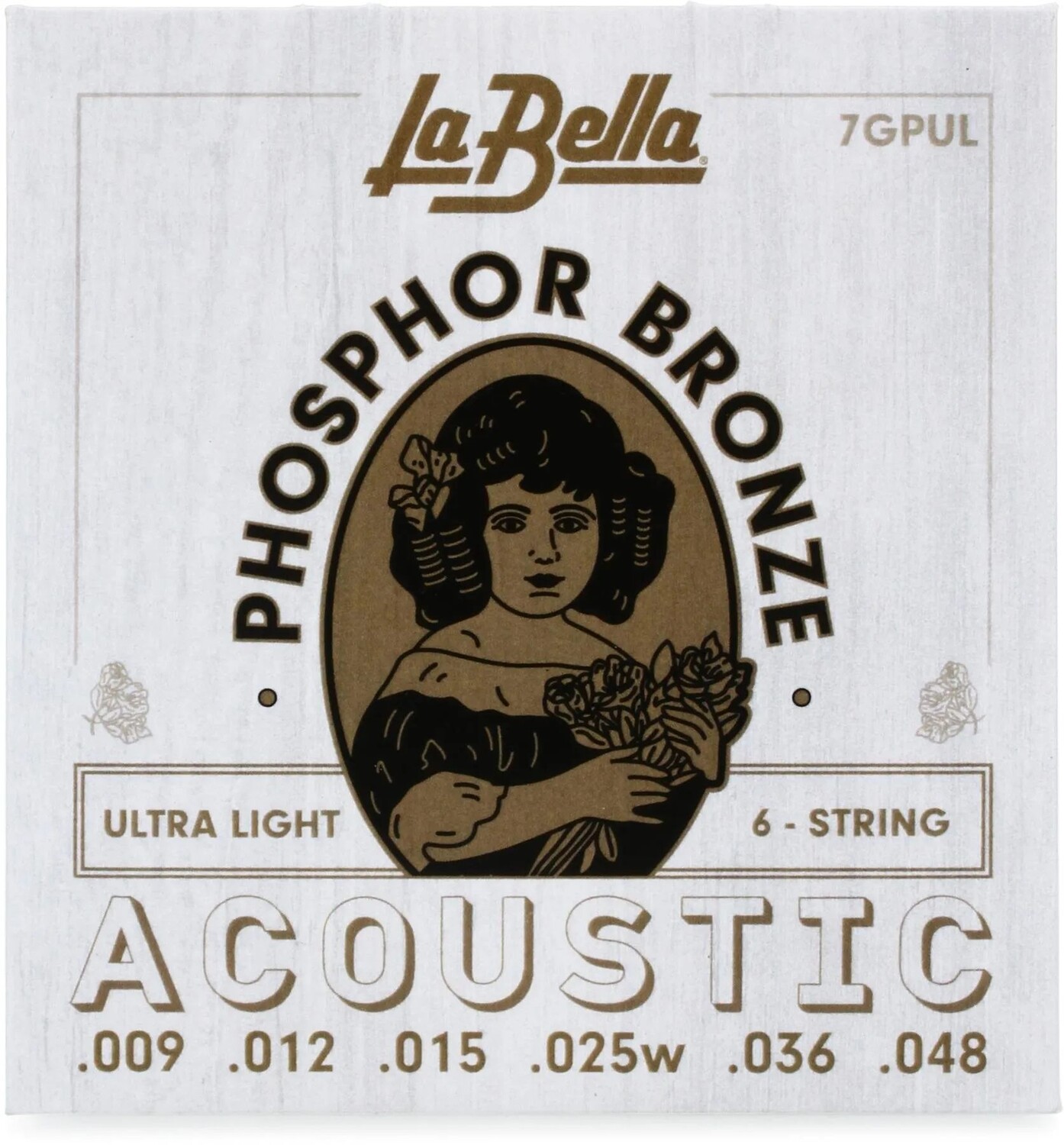 

Струны для акустической гитары La Bella 7GPUL из фосфористой бронзы — .009-.048 ультра легкие