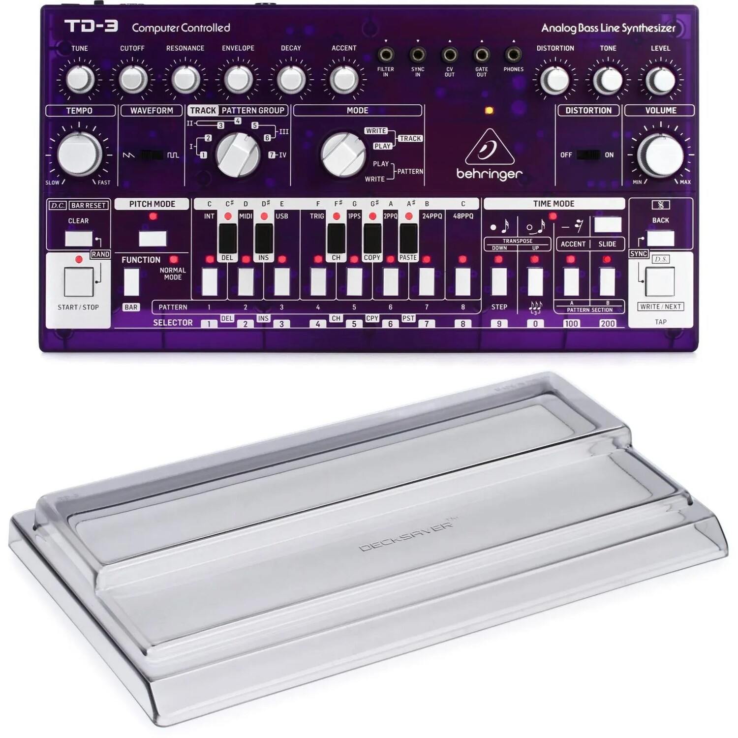 

Новый аналоговый синтезатор басовой линии Behringer TD-3-GP с крышкой Decksaver — фиолетовый