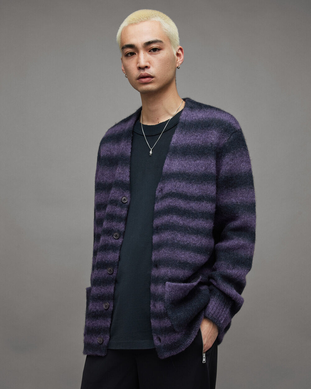 

Кардиган свободного кроя Volt Space Dyed AllSaints, чернила темно-синие, Черный