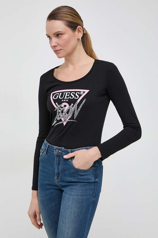 Хлопковый топ с длинными рукавами Guess, черный