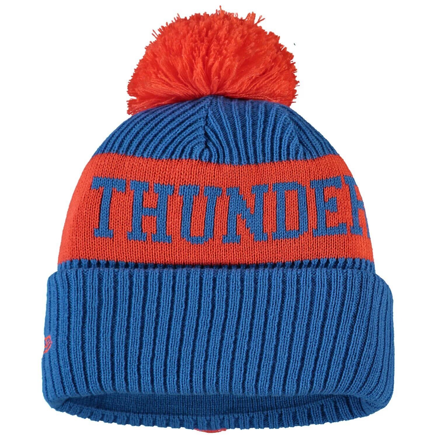 

Мужская синяя вязаная шапка New Era Oklahoma City Thunder Sport с манжетами и помпоном