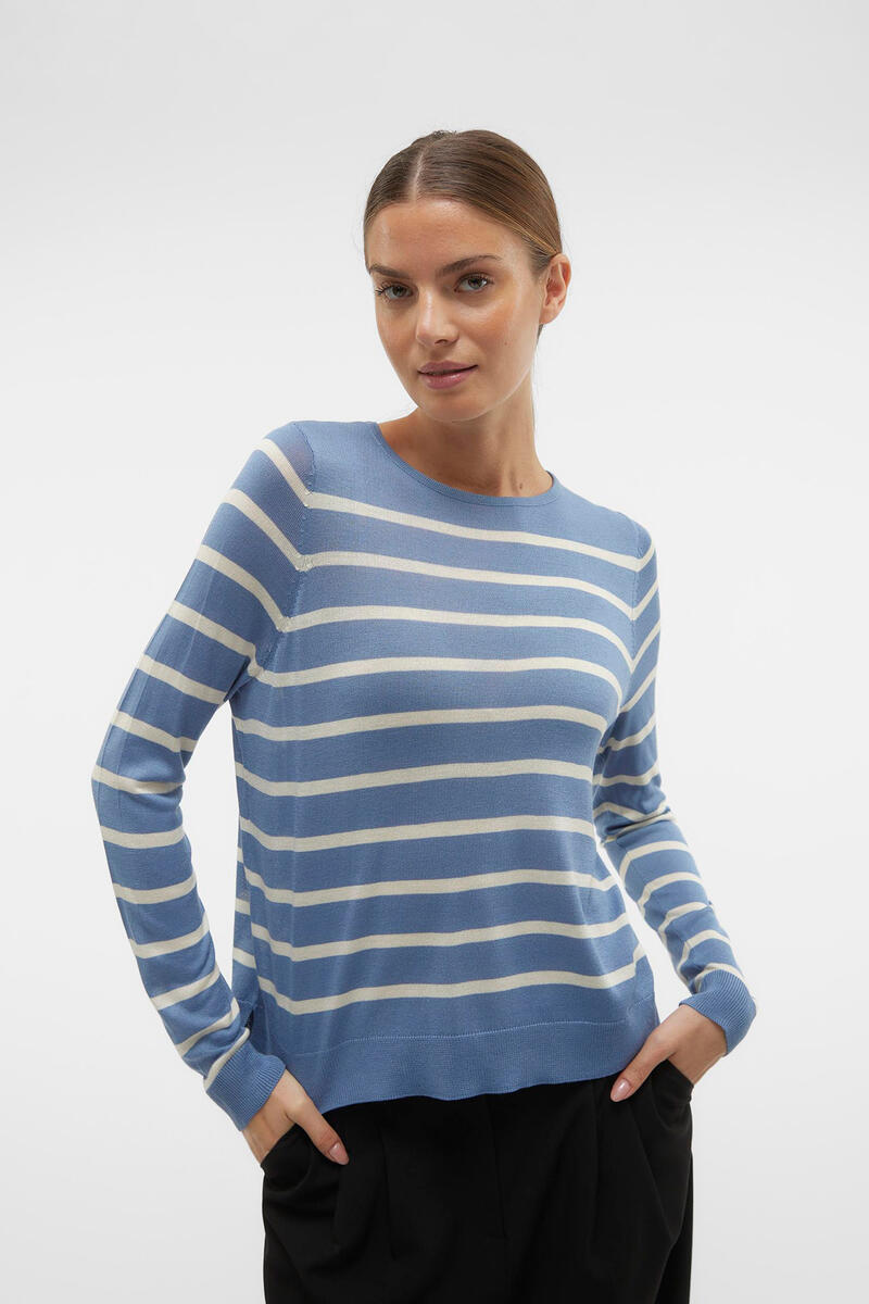 Женский полосатый свитер с длинными рукавами и круглым вырезом Vero Moda, синий