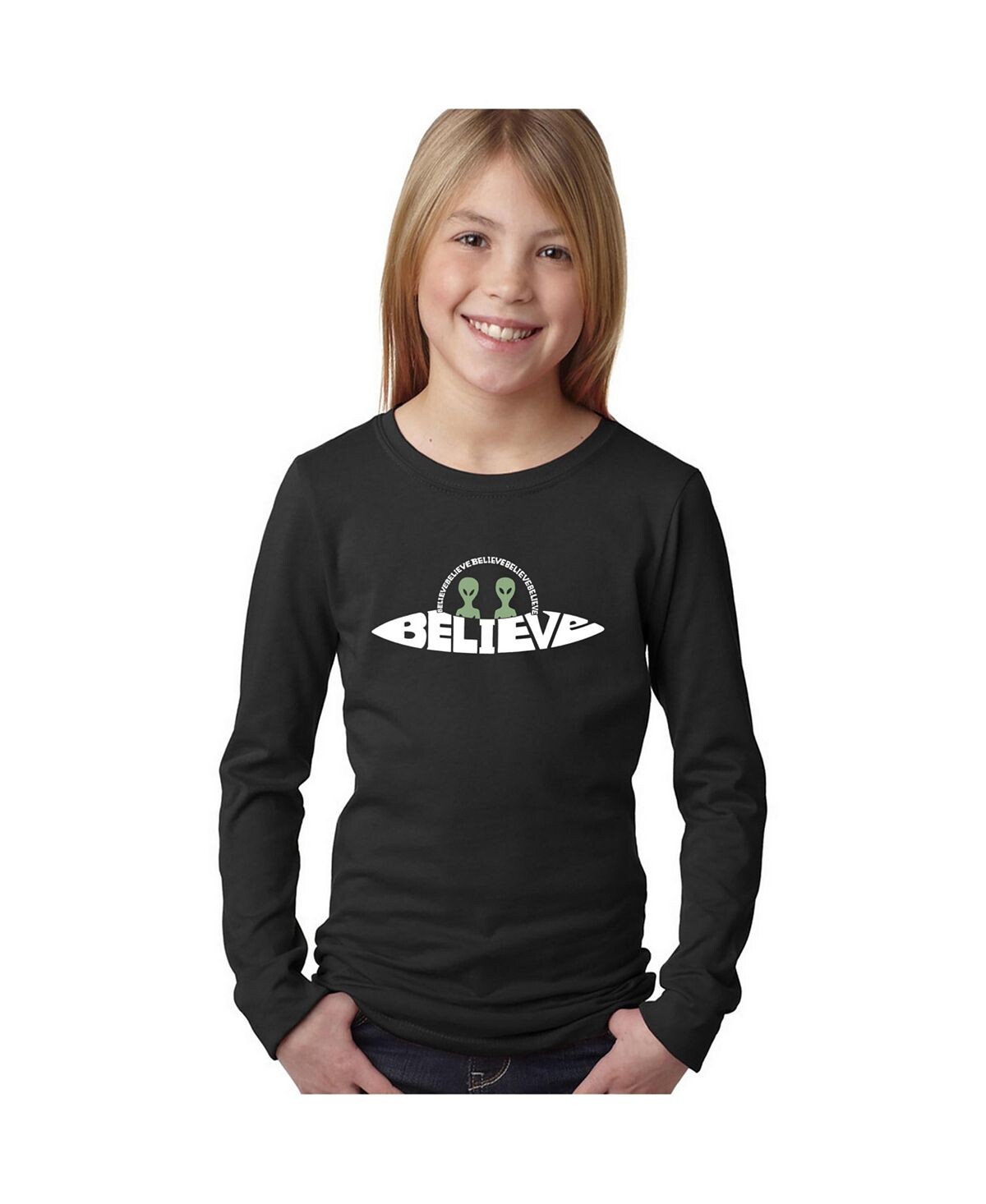 

Child Believe UFO — футболка с длинными рукавами и надписью Word Art для девочек LA Pop Art