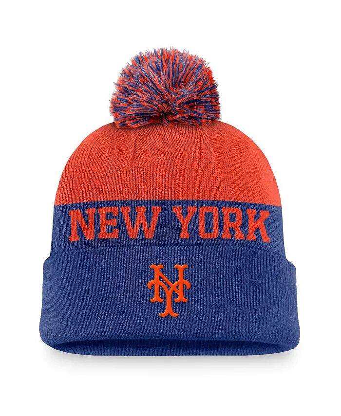 

Мужская вязаная шапка с манжетами и помпоном Royal New York Mets Rewind Peak Nike, синий