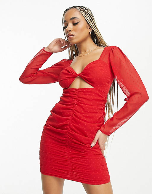 Красное платье мини со сборками и сборками ASOS DESIGN красное сетчатое мини платье с высоким вырезом и сборками asos design