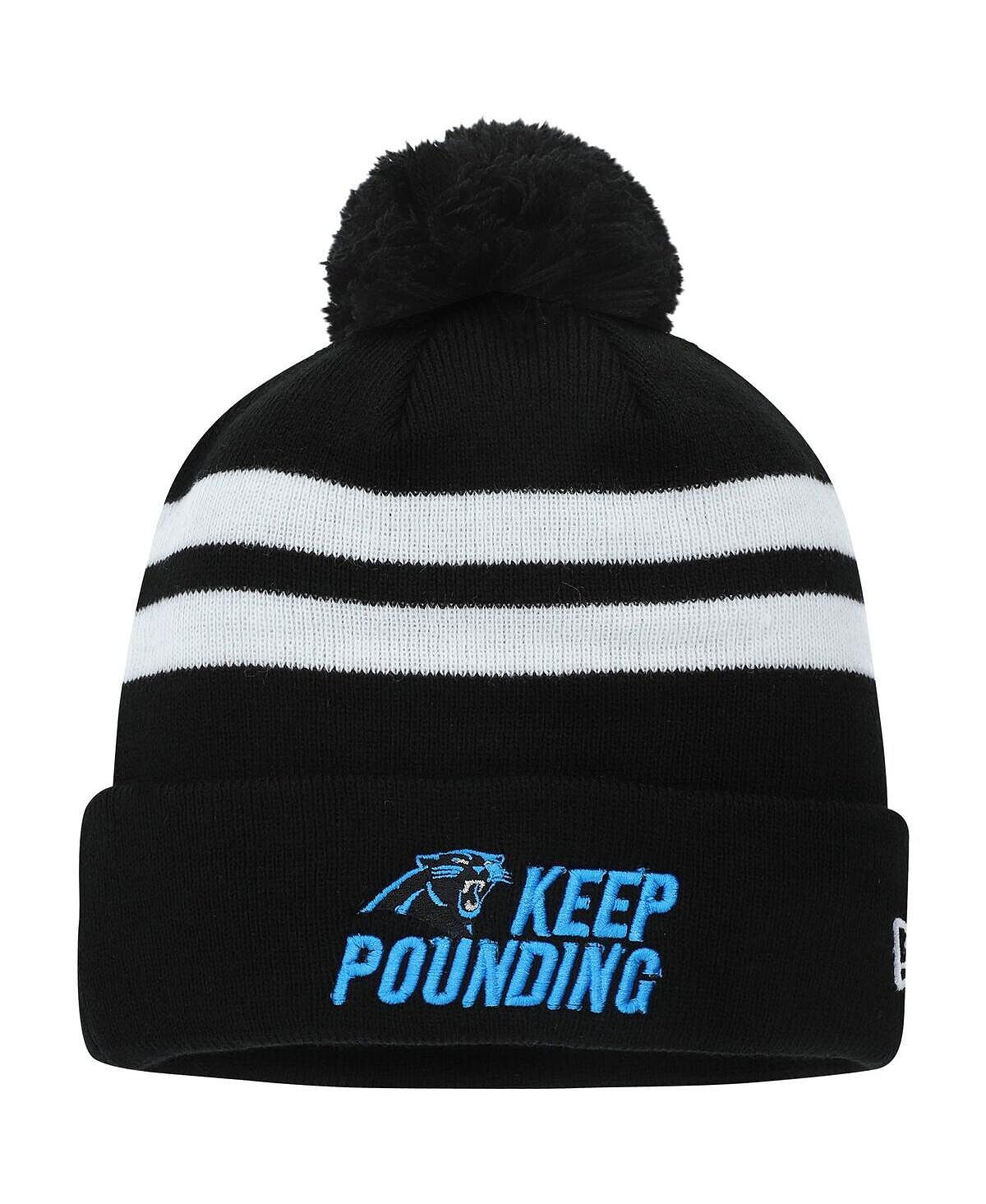 

Мужская вязаная шапка с манжетами и помпоном Black Carolina Panthers Keep Pounding New Era