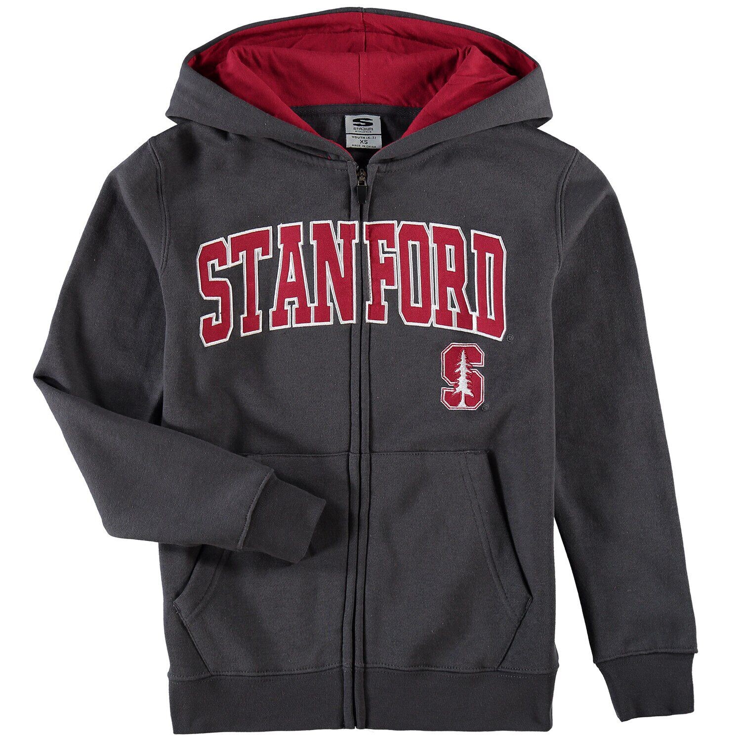 

Молодежная худи с молнией во всю длину, темно-серый Stanford Cardinal с аппликацией в виде арки и логотипа Unbranded