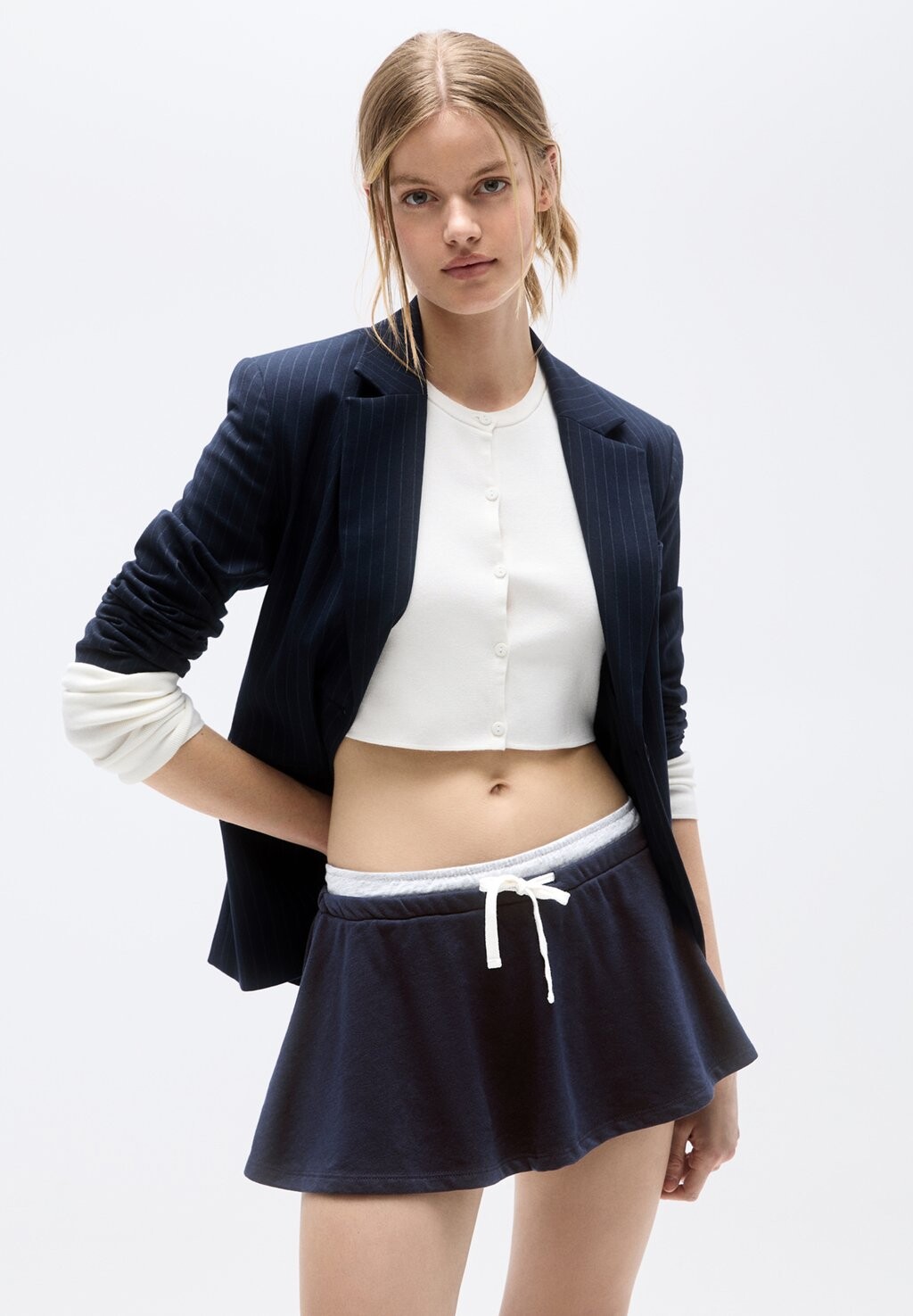 

Юбка А-силуэта WITH ELASTIC WAISTBAND PULL&BEAR, цвет dark blue