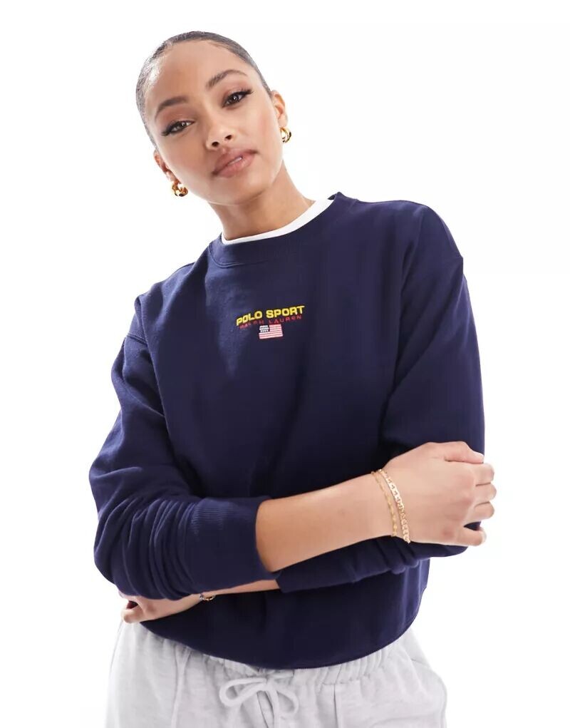 

Темно-синяя спортивная капсульная толстовка Polo Ralph Lauren с логотипом в центре