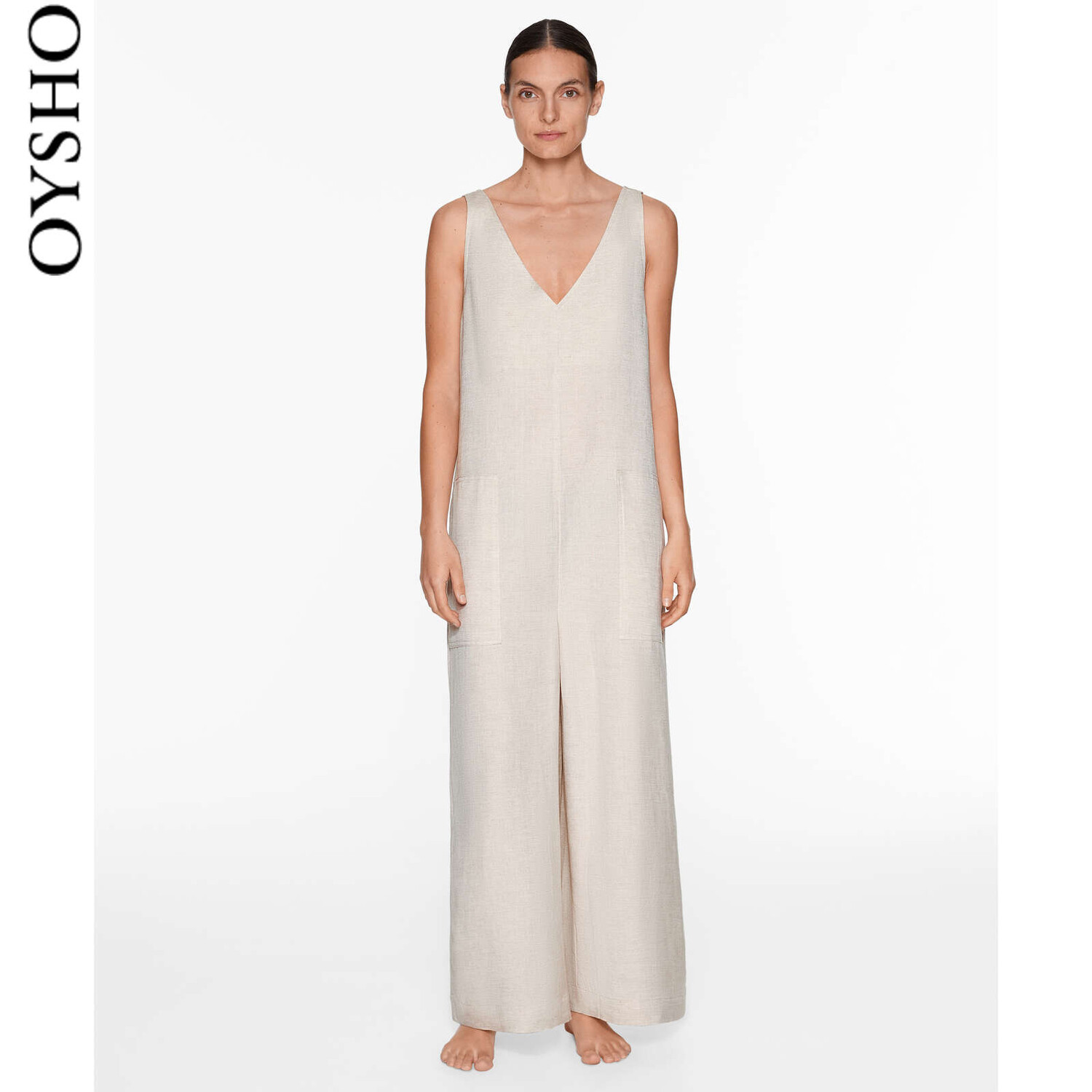 

Комбинезон льняной Oysho, бежевый