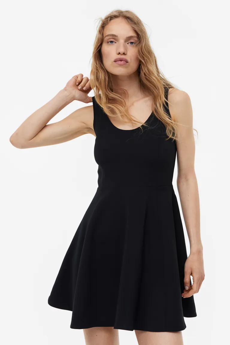 Мини-платье с расклешенной юбкой H&M, черный
