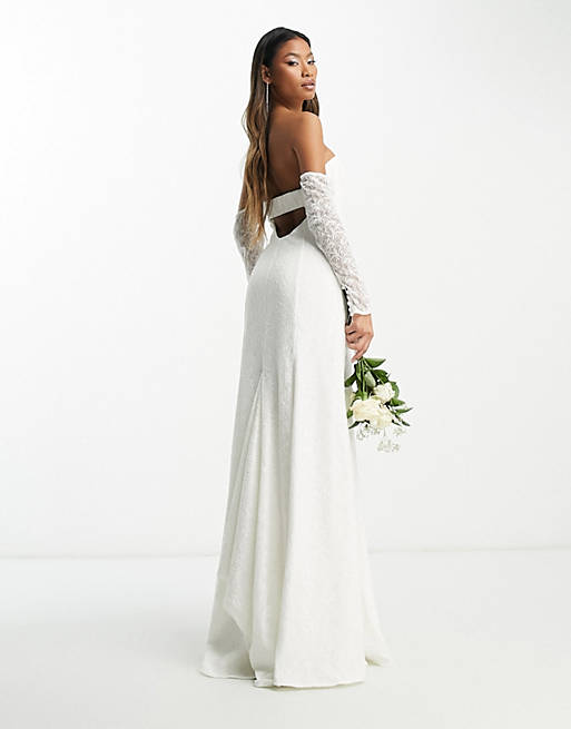Эксклюзивное кружевное платье макси цвета слоновой кости с открытыми плечами Forever New Bridal