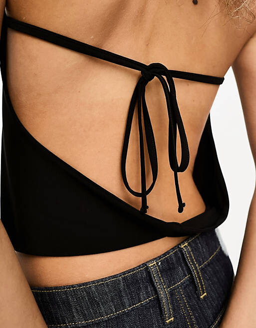 

Черный топ с открытой спиной и воротником-хомутом ASOS DESIGN