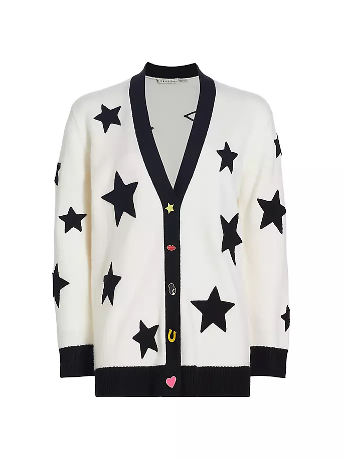 

Шерстяной кардиган со звездами Bradford Alice + Olivia, черный