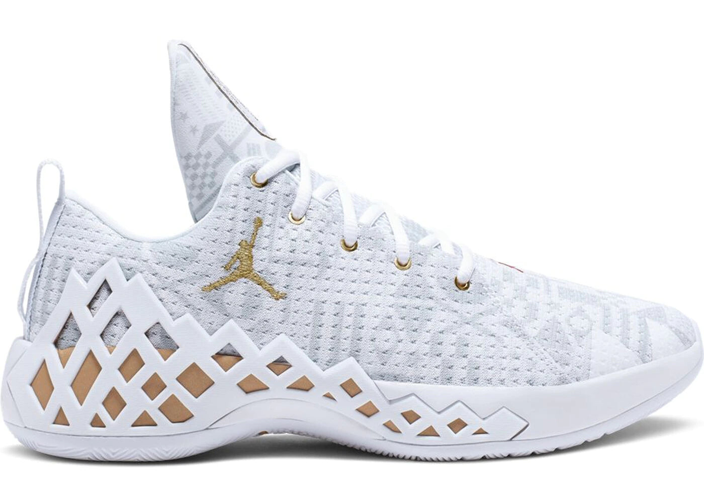 

Кроссовки Nike Air Jordan Jumpman Diamond Low FIBA (2019), белый / золотой металлик
