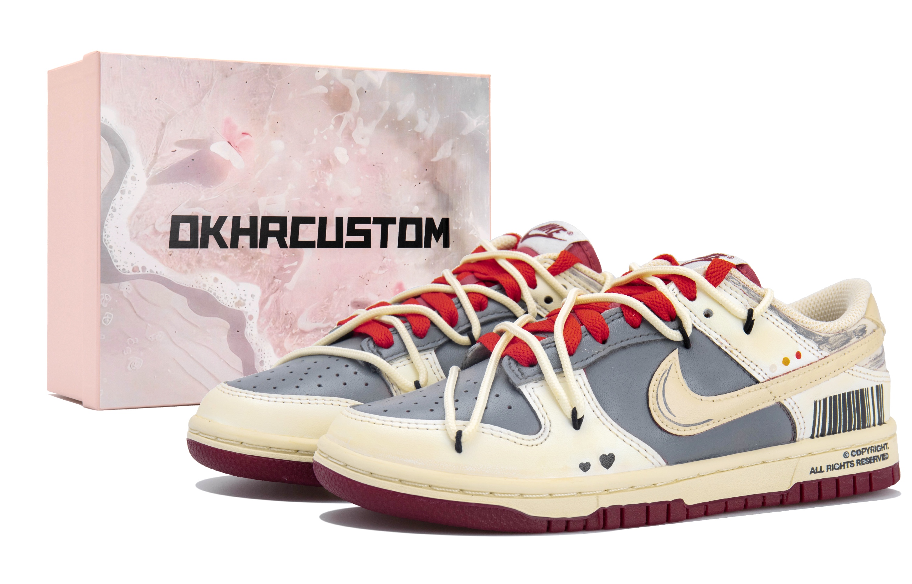 

Кроссовки Nike Dunk Skateboarding Shoes Women's Low-top Beige/Gray, бежевый/серый/красный