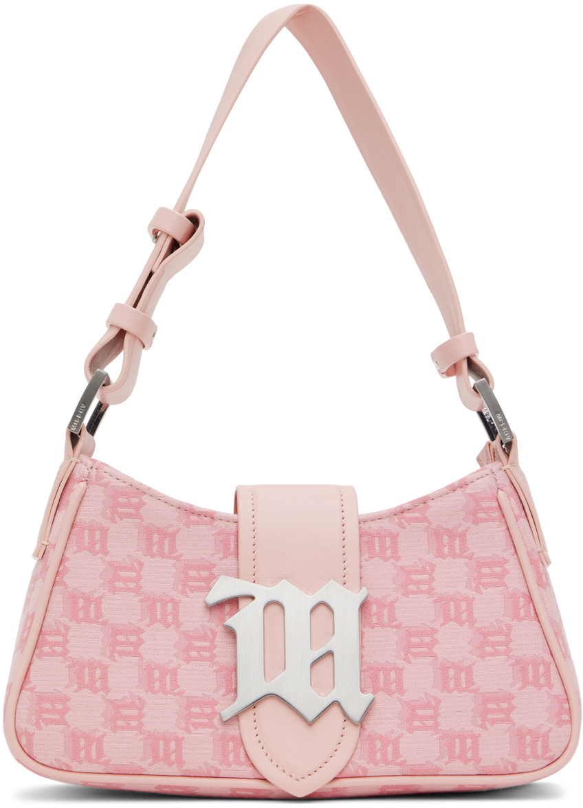 Маленькая сумка на плечо с жаккардовой монограммой розового цвета Misbhv