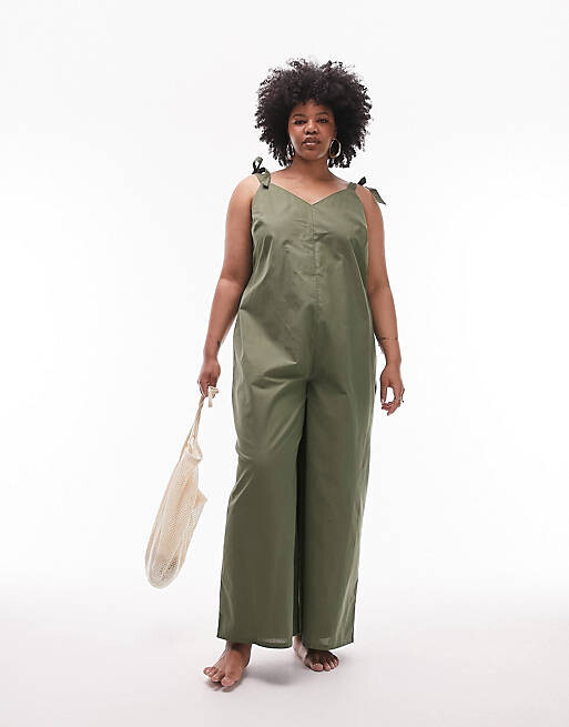 

Пляжный комбинезон цвета хаки из льна Topshop Curve