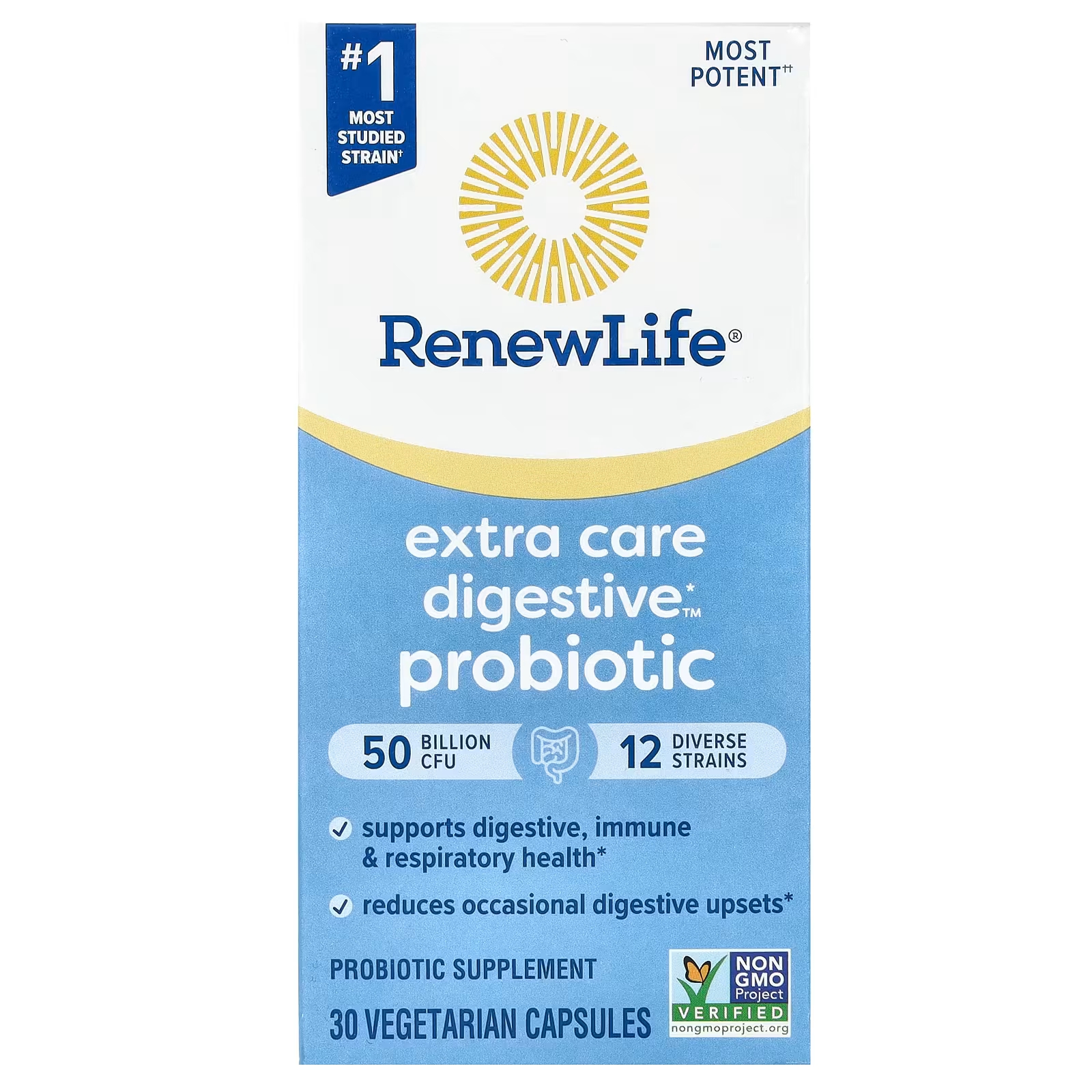 Пробиотик для пищеварения Renew Life Extra Care, 50 миллиардов КОЕ, 30 вегетарианских капсул пробиотик renew life для взрослых старше 50 лет 30 миллиардов кое 90 вегетарианских капсул