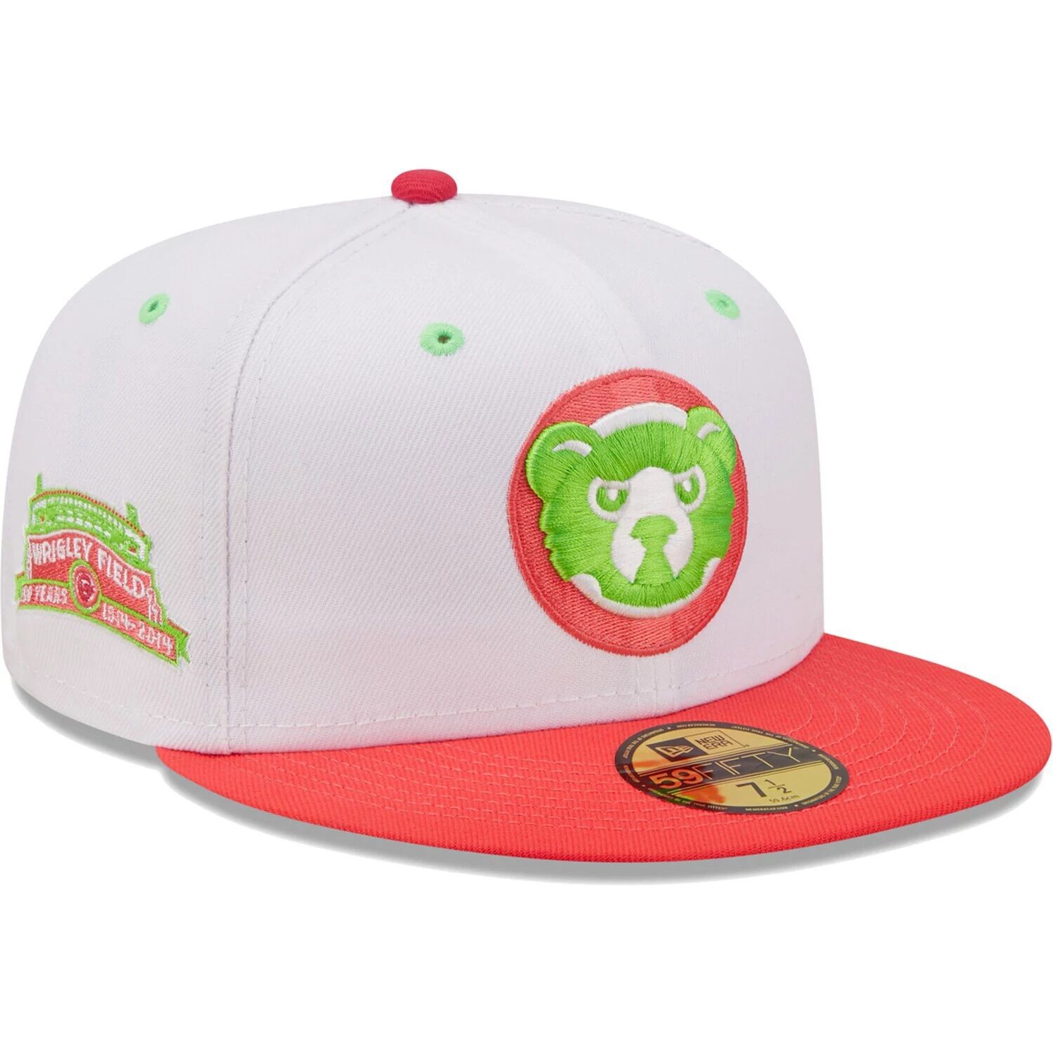

Мужская облегающая шляпа New Era белого/кораллового цвета Chicago Cubs 100 Years at Wrigley Field Strawberry Lolli 59FIFTY