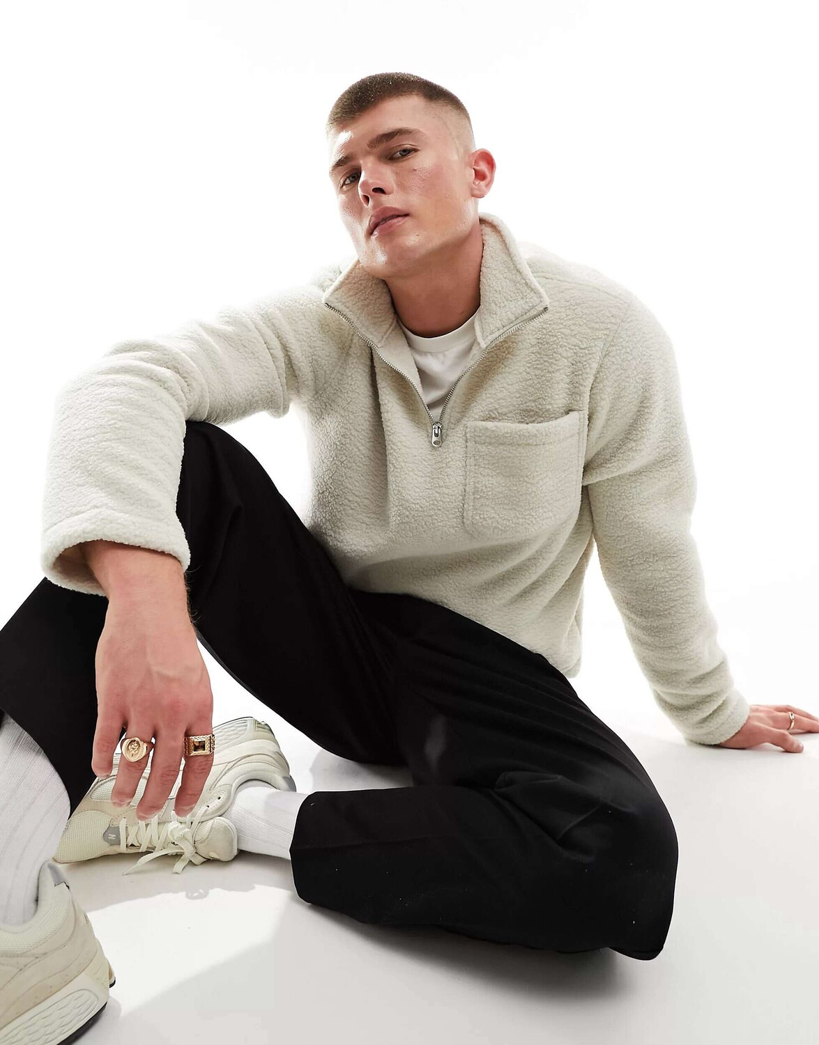 

Jack & Jones флисовая молния 1/4 кремового цвета