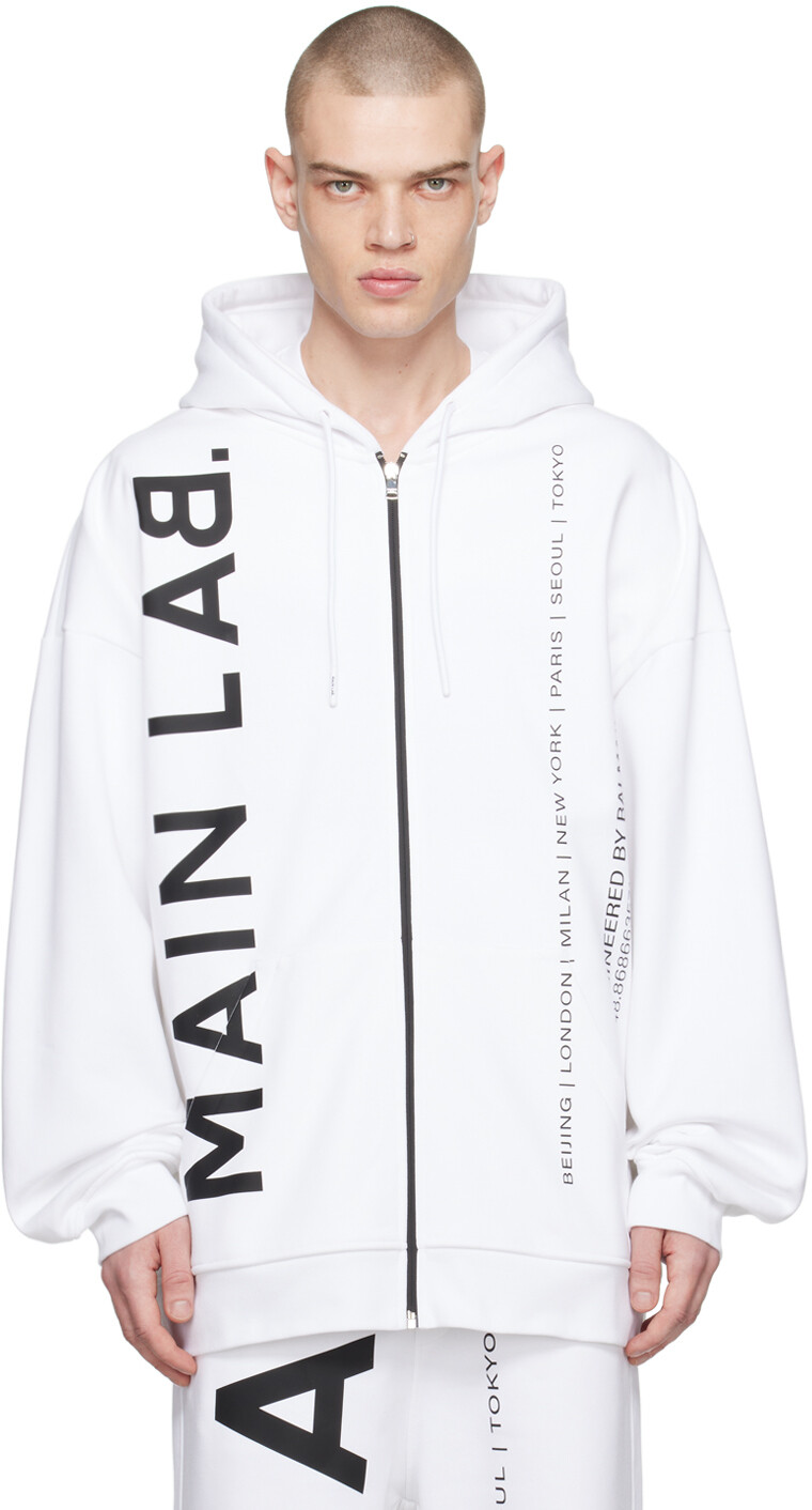 

Белый худи на молнии Balmain