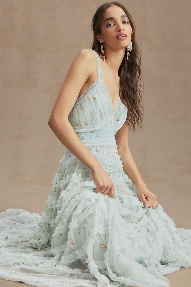 

Платье Mac Duggal с оборками и свободной талией, синий