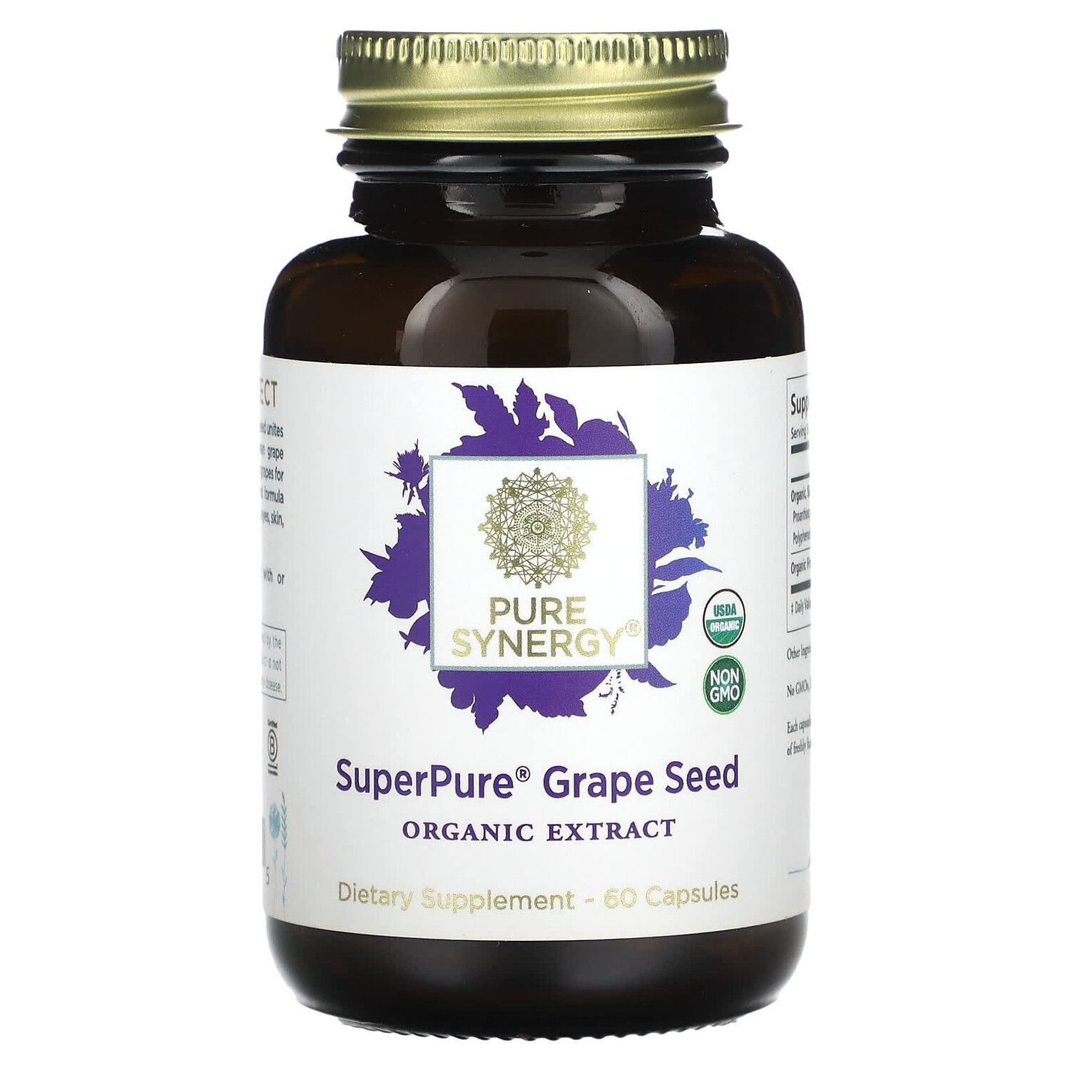 

Сверхчистые косточки винограда, органический экстракт, 60 капсул, Pure Synergy