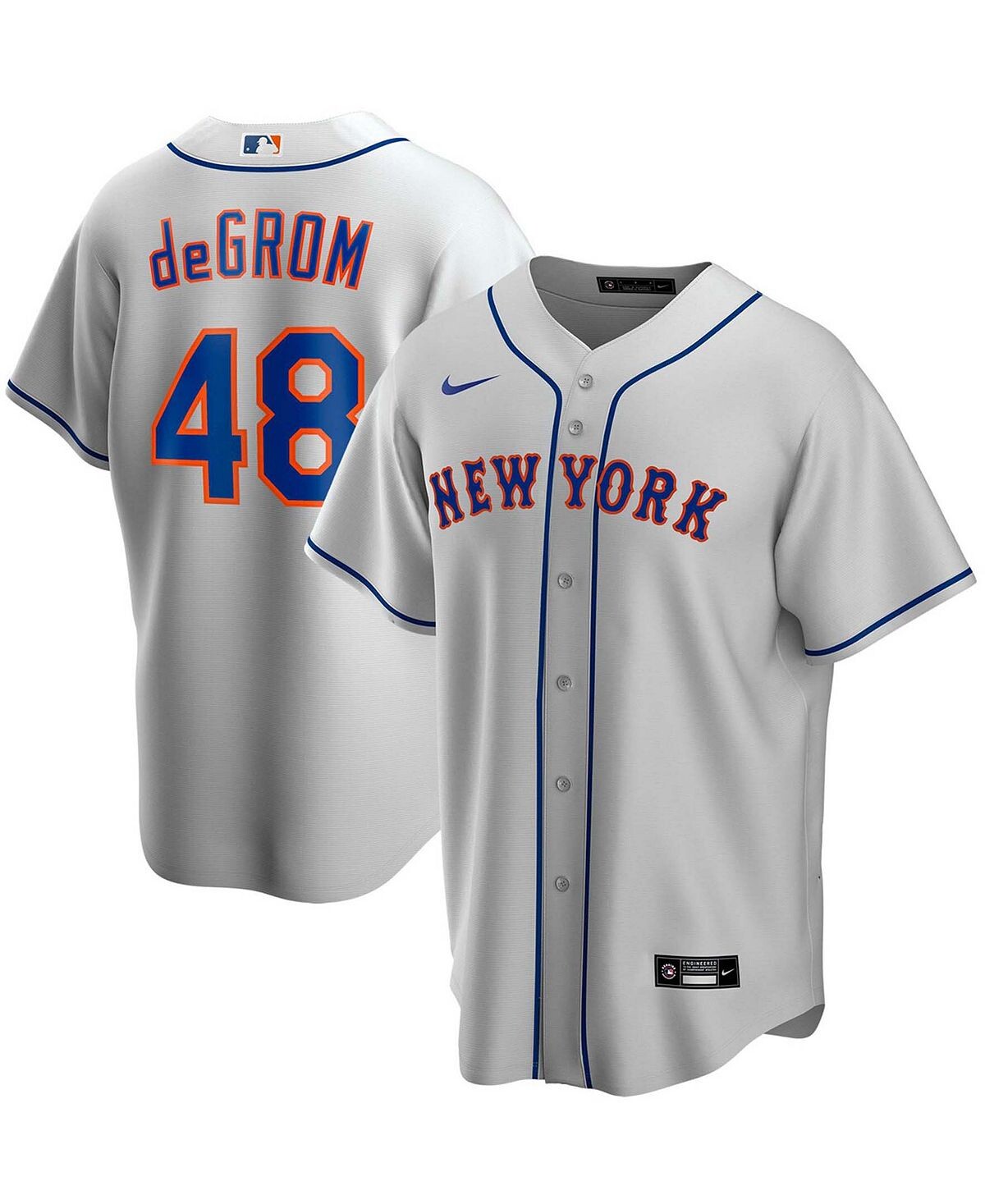 

Мужская серая футболка Jacob DeGrom New York Mets Road с репликой имени игрока Nike, Серый