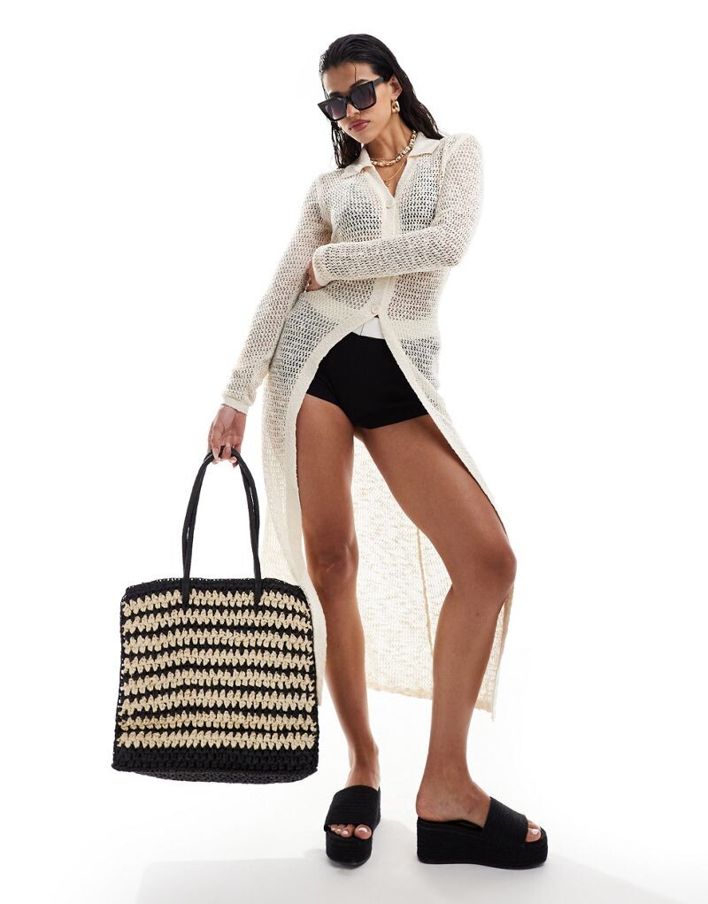 

Miss Selfridge – Кремовый пляжный кардиган макси крючком с ажурным узором