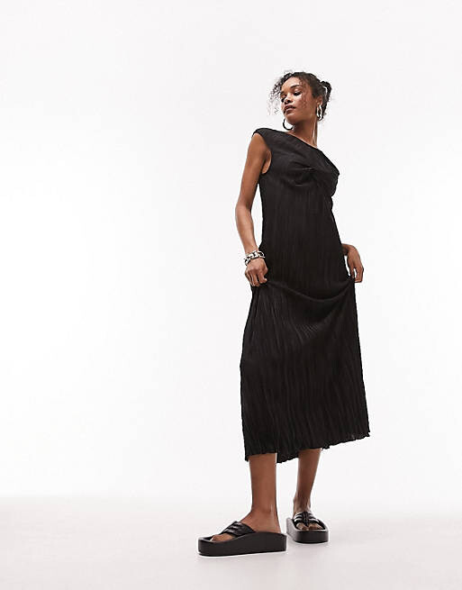 

Черное платье миди из фактурного джерси Topshop, Черный