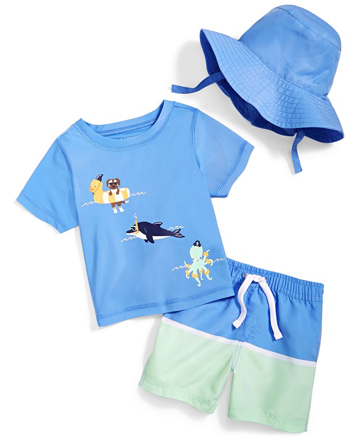 Рубашка для плавания Floatie Friends, шорты и шапочка для маленьких мальчиков, комплект из 3 предметов First Impressions, синий
