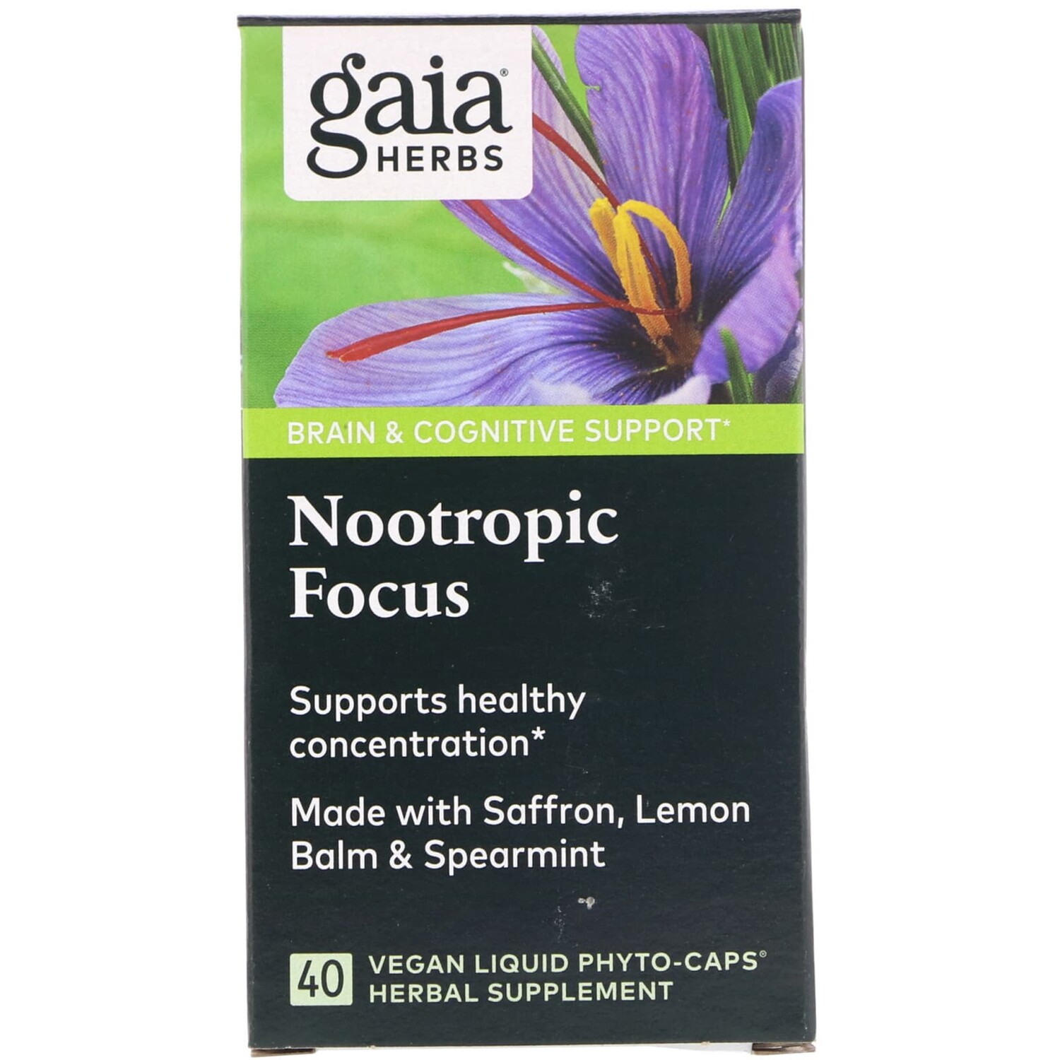 

Nootropic Focus, 40 веганских жидких фитокапсул, Gaia Herbs