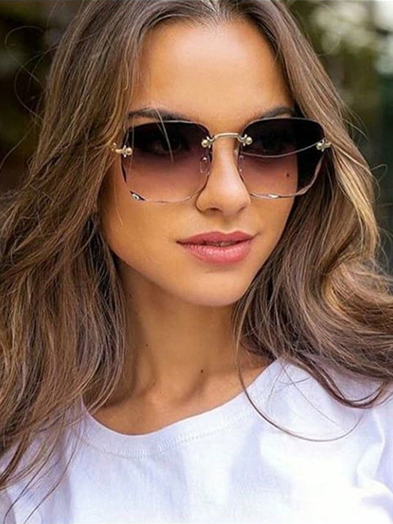 1 шт. Женские модные солнцезащитные очки без оправы с квадратными линзами