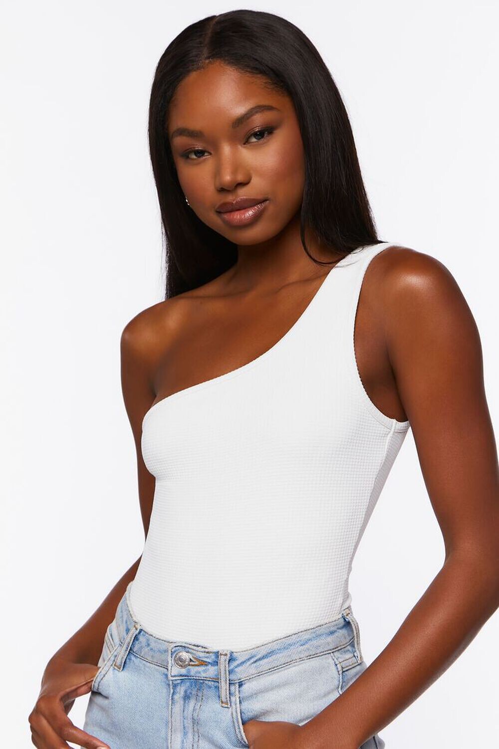 

Боди в рубчик на одно плечо Forever 21, слоновая кость