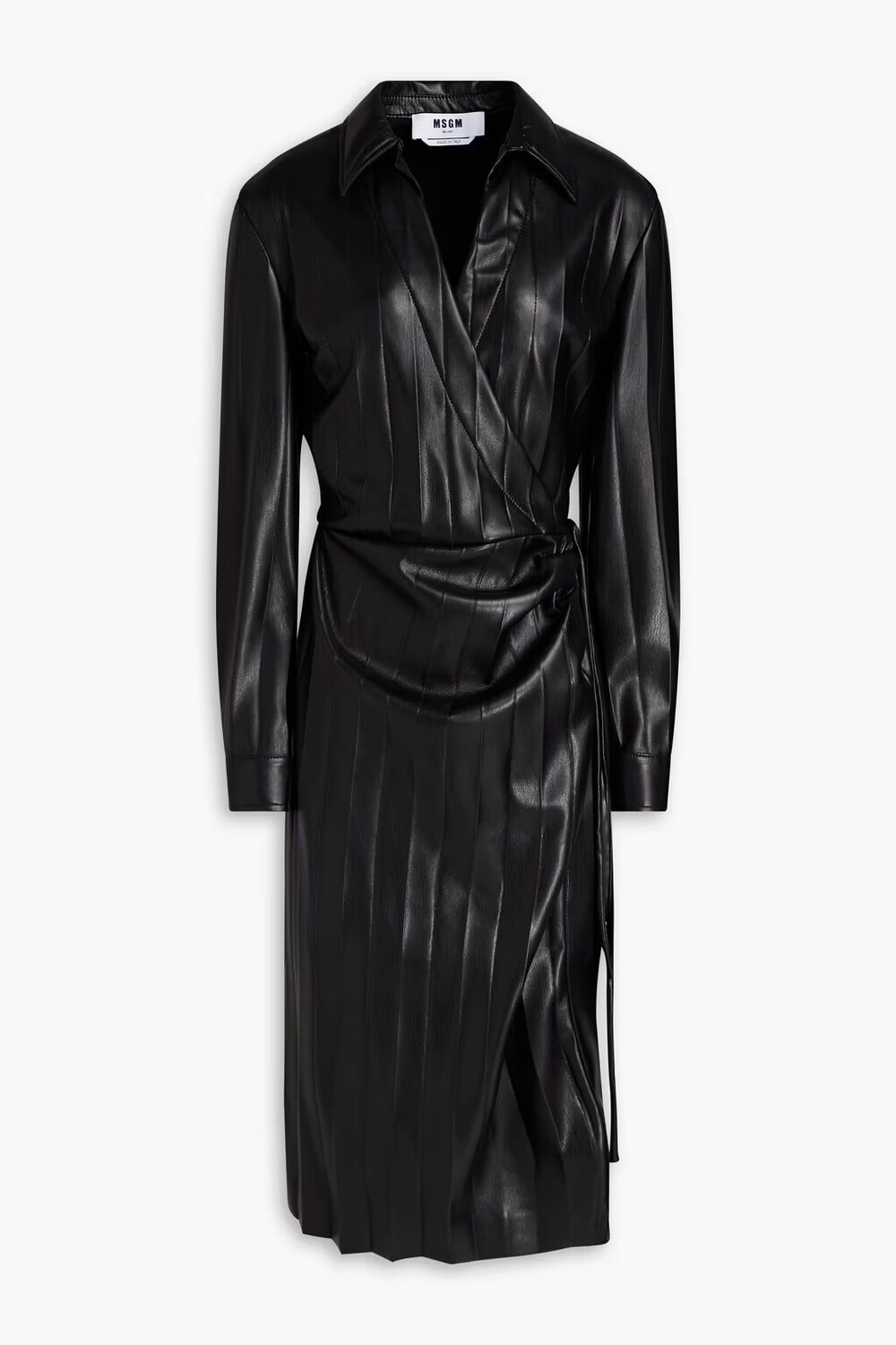 

Драпированное плиссированное платье с запахом из искусственной кожи Msgm, черный