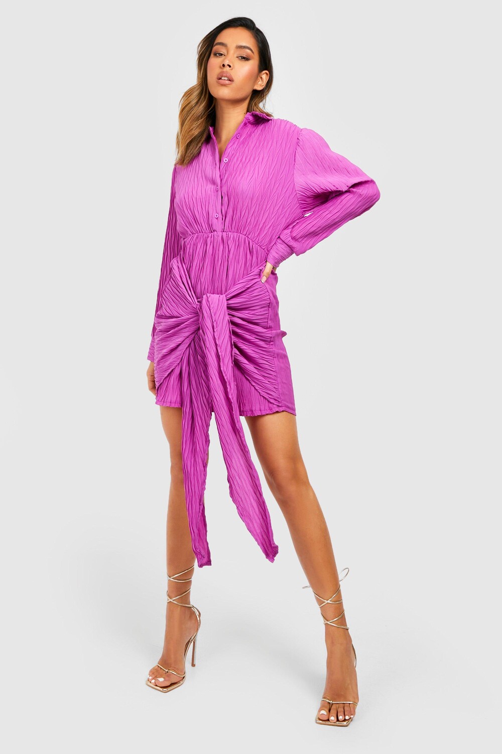 

Платье-рубашка с флиссированной запахом Boohoo, фиолетовый