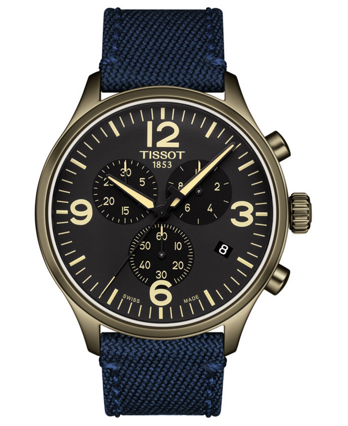 

Мужские швейцарские часы с хронографом Tissot Chrono XL, синий тканевый ремешок, 45 мм