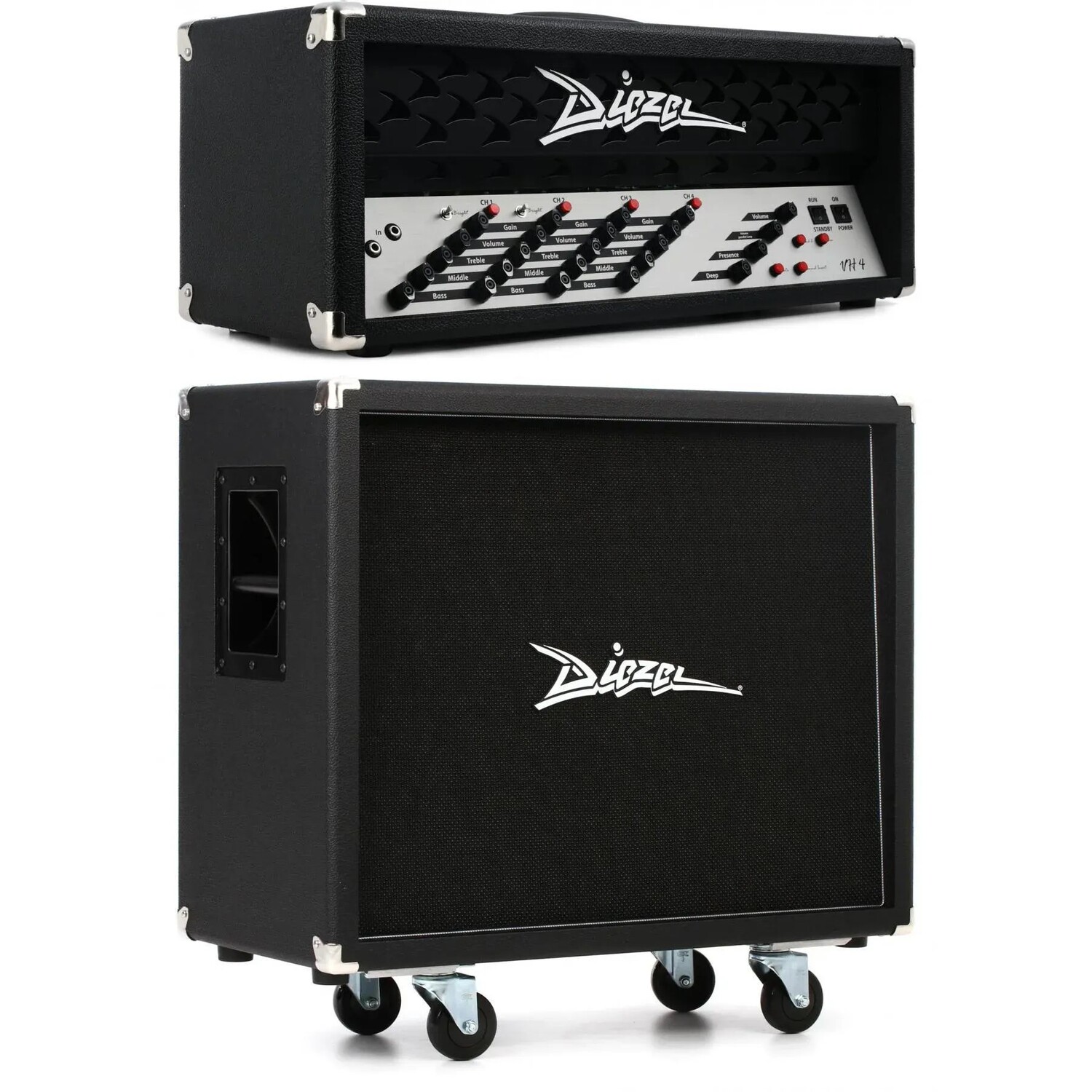 

Diezel VH4 4-канальная ламповая головка мощностью 100 Вт с кабинетом 2x12 мощностью 200 Вт