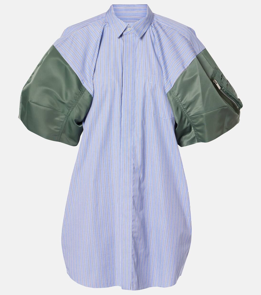 

Платье миди из хлопкового поплина с твиловой отделкой Sacai, цвет l/blue st×b/khaki