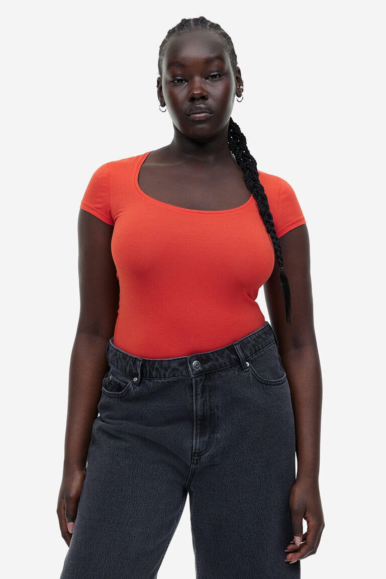 

Футболка с овальным вырезом H&M, красный