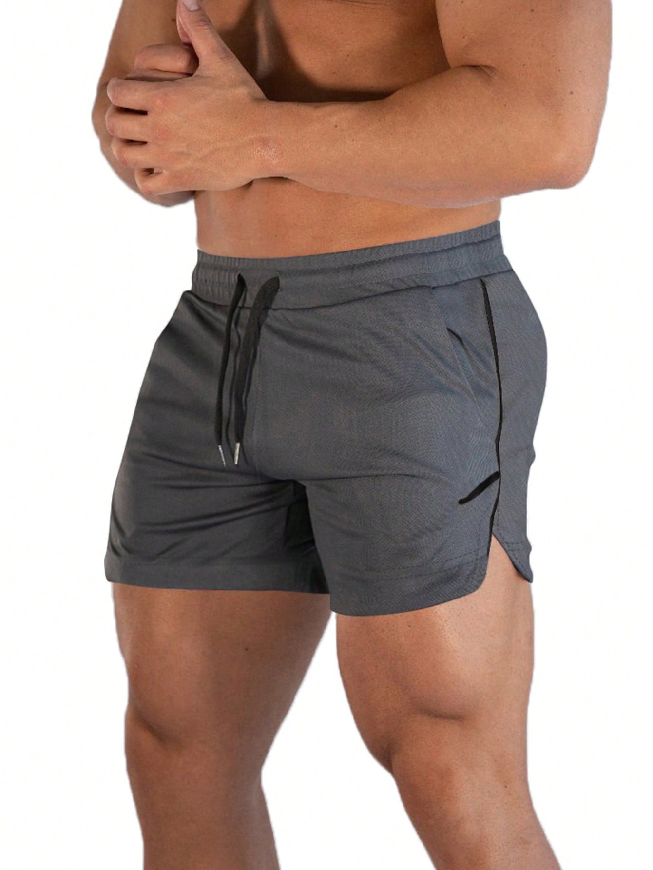 Мужские спортивные шорты SHEIN Fitness с карманами на талии и шнурком, темно-серый