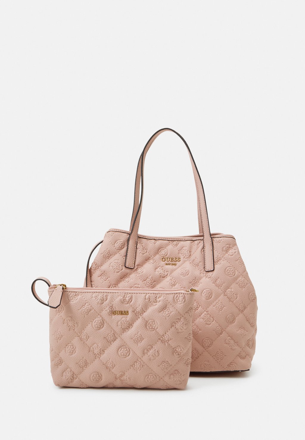 сумка тоут kipling с логотипом розовый Комплект сумок Guess Vikky 4G Peony Logo, 2 предмета, розовато-песочный