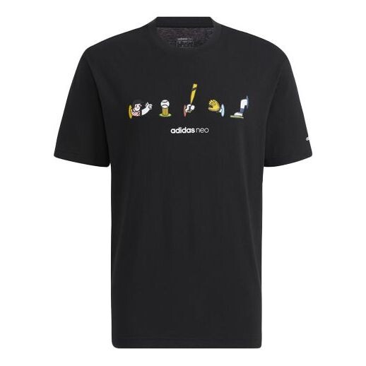 

Футболка neo m splf tee 1 мультяшный принт спортивная свободная круглая горловина короткий рукав Adidas, черный