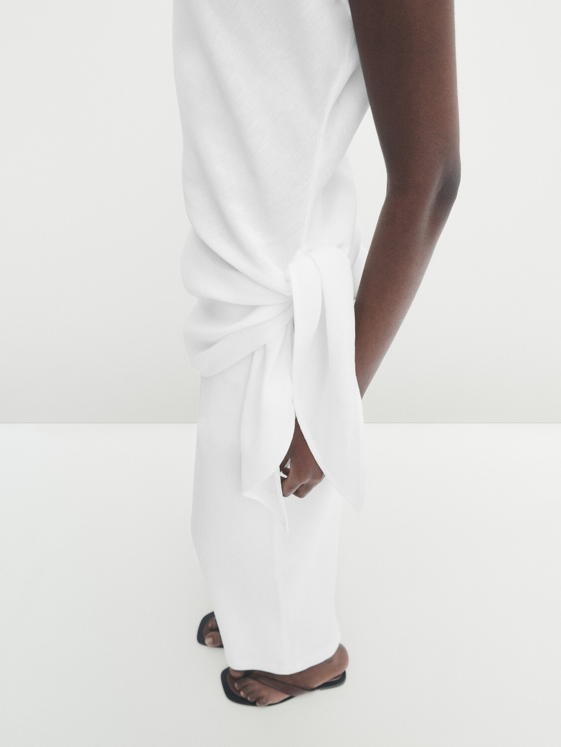 

Льняная рубашка с узлом Massimo Dutti, белый