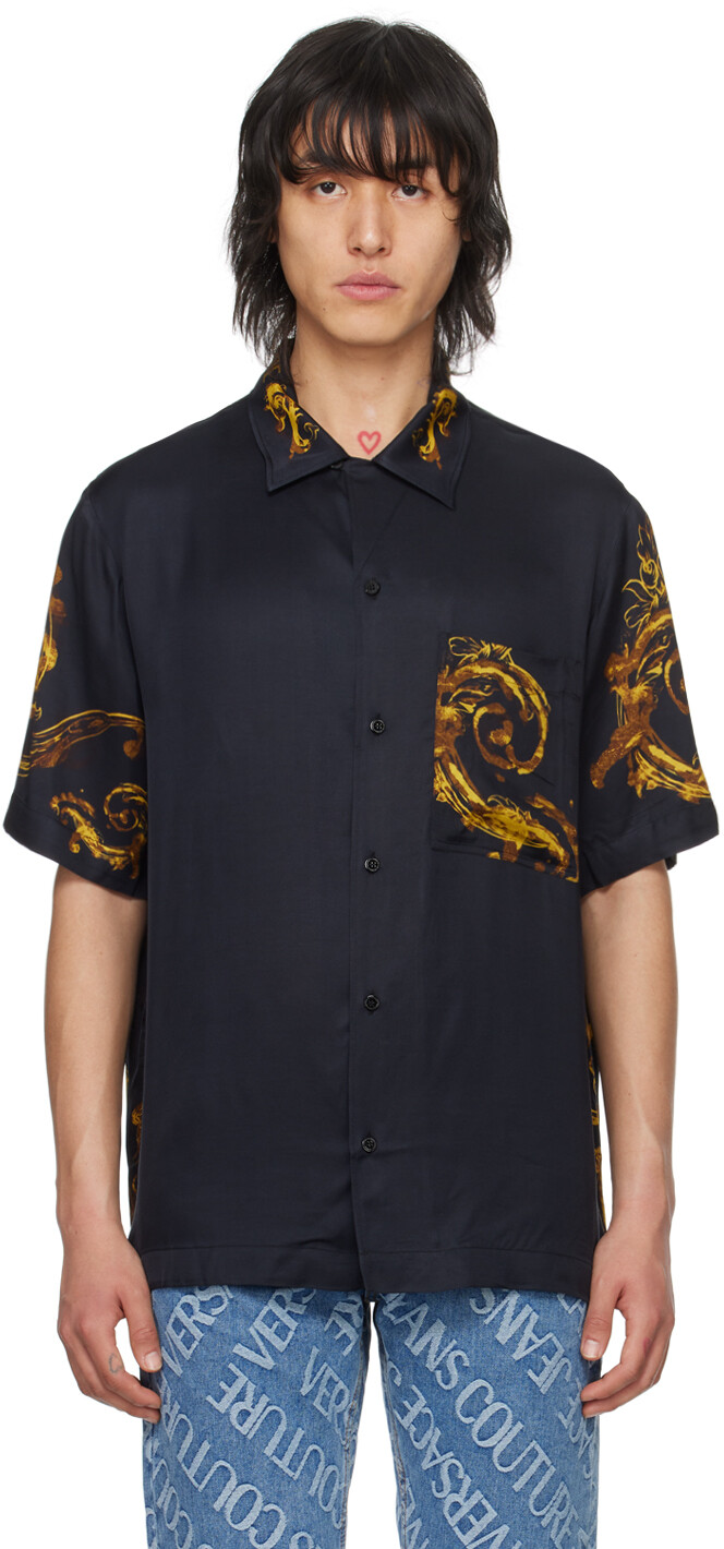 

Черная акварельная рубашка от кутюр Versace Jeans Couture, цвет Black/Gold
