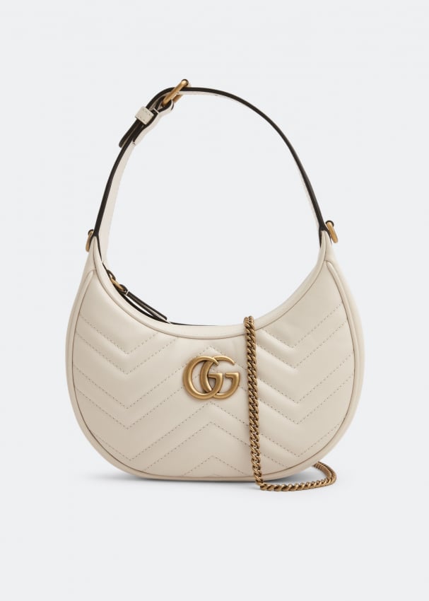 Сумка Gucci GG Marmont Half-Moon-Shaped Mini, белый мини сумка zara half moon mini розовый